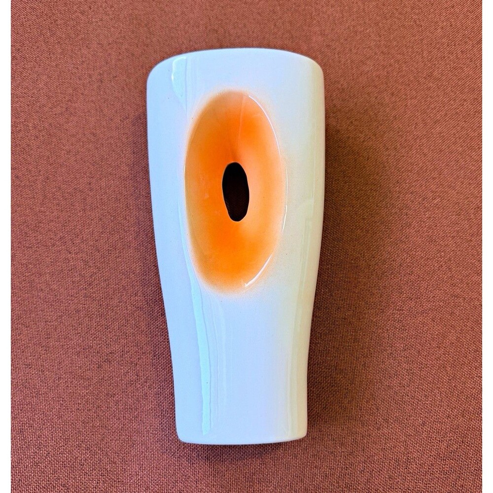Gorgeous Modern White & Orange Peakaboo Vase small chip/hairline crack-see photo